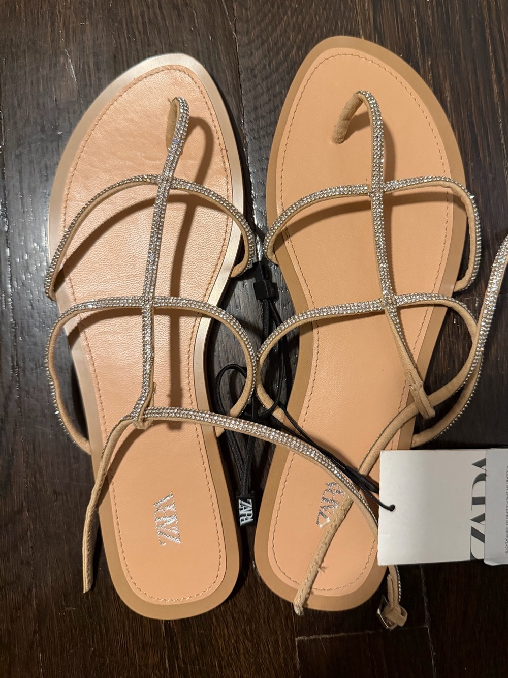 ZARA Beige Tan Strappy Ankle-Tie Sandals